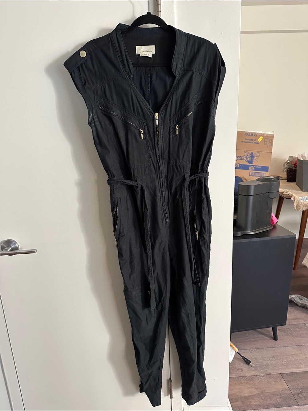 Anthropologie Black Zip-Front Utility Jumpsuit